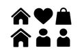 Simple black icons of home, heart, shopping bag, and user profile. Royalty Free Stock Photo