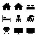 Simple Black and White Icons Representing Home Furnishings Royalty Free Stock Photo