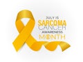 Sarcoma and Bone Cancer Awareness Month Observed annually in July. Realistic ribbon and bone banner poster Royalty Free Stock Photo
