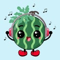 Cute And Sweet Watermelon Cartoon Listening Music Happily Clipart Illustration Royalty Free Stock Photo