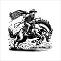 Western Cowboy on Horse with Bandana â Line Art Vector Illustration Royalty Free Stock Photo