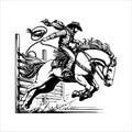 Western Cowboy on Horse with Bandana â Line Art Vector Illustration Royalty Free Stock Photo