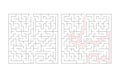 Two square mazes one solved with red and green lines Royalty Free Stock Photo