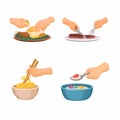 Various Ways of Eating Using Hands and Cutlery Symbol Set Cartoon Illustration Royalty Free Stock Photo