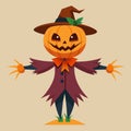 Cartoon scarecrow with pumpkin head in halloween costume Royalty Free Stock Photo