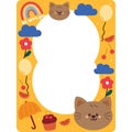 cute yellow frame with drawing cartoon cat and sky element hand drawing illustration. cute frame for photo Royalty Free Stock Photo