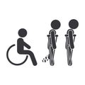 Isolated black pictogram icon of disable handicappe man sit on a chair for priority seat sign Royalty Free Stock Photo
