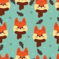 seamless pattern cute carton fox with leaves for autumn wallpaper. cute animal drawing for gift wrap Royalty Free Stock Photo