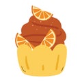cute drawing cartoon orange cupcake. cute food sticker Royalty Free Stock Photo