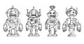 four different robot outlines simple style vector Royalty Free Stock Photo