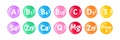 Multi vitamins and minerals. Set of colorful icons balls. Royalty Free Stock Photo