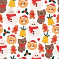 seamless pattern cute cartoon cat and bear with winter and christmas element Royalty Free Stock Photo