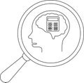 Financial Brain Magnifying Glass, Calculator, Head Outline Royalty Free Stock Photo
