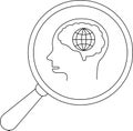 Global Thinking Search Brain, Globe, Magnifying Glass Concept Royalty Free Stock Photo