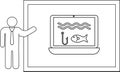 Fishing Presentation Man, Laptop, Fish, Hook Outline Icon Royalty Free Stock Photo