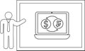 Currency Exchange Dollar to Franc on Laptop, Outline Icon Royalty Free Stock Photo