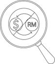 Currency Exchange Analysis USD to MYR, Magnifying Glass Royalty Free Stock Photo