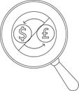 Currency Exchange Search Dollar, Pound, Magnifying Glass Icon Royalty Free Stock Photo