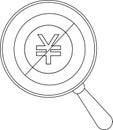 No Yen Symbol, Magnifying Glass Financial Risk Analysis Royalty Free Stock Photo
