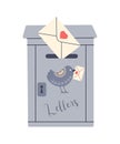 Vector illustration of a mailbox with a keyhole and a decorative bird. Royalty Free Stock Photo