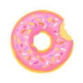 Bitten donut isolated on white background. Vector cartoon flat illustration. Royalty Free Stock Photo