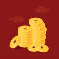Chinese Gold Coins Stack Illustration for Wealth, Prosperity, and Lunar New Year Royalty Free Stock Photo