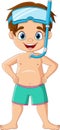 Cartoon little boy with snorkeling gear Royalty Free Stock Photo