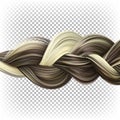 Braid of hair. Dyed vector hair braided into a hairstyle. 3d realistic illustration isolated. Beautiful coloring texture.