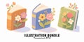 Art of illustration bundle of books with flowers Royalty Free Stock Photo