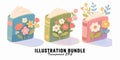 Art of illustration bundle of books with flowers Royalty Free Stock Photo