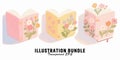 Art of illustration bundle of books with flowers Royalty Free Stock Photo