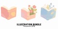 Art of illustration bundle of books and flowers Royalty Free Stock Photo