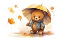 Drawing animals cartoon baby children bear art illustration cute umbrella teddy card autumn