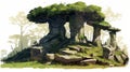 Digital Fantasy Landscape: Tree On Rock Sketch