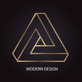 Geometric modern abstract design with luxury golden Penrose triangle on black