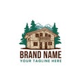 Hand Drawn Wooden Cabin Tiroler Chalet House Logo Royalty Free Stock Photo