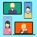 Illustrations flat design concept video conference. online group meeting work form home vector