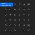 Thin line video conference icon set.