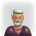 Vector 3d grandfather character in glasses with gray hair, mustache and beard