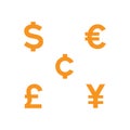 World currencies symbol orange color vector illustration.