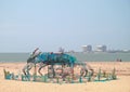 Art installation Mad Crab on a beach