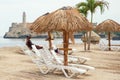 Art installation resembling a beach at the Havana Biennale