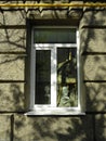 Art installation in the window of a house in Vasilyevskaya street.