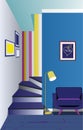 Art interior of the hallway with a staircase. Design of modern room. Symbol furniture, hallway illustration