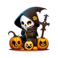 Art For Kids, Halloween Cute The Cute Grim Reaper Holding Scythe