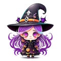 Art for kids, halloween cute the witch wearing a witches hat