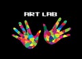 Art Lab Icon. Painted Hands Inspiration concept for art education