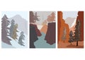 Art landscape background with wooden pattern vector. Natural abstract with mountain forest banner in vintage style. Autumn season