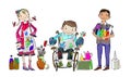 Art lesson in school. Group of happy children, include the boy in the wheelchair, drawing, talking, having fun. Royalty Free Stock Photo