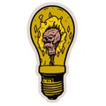 Art of a light bulb with a flaming head inside